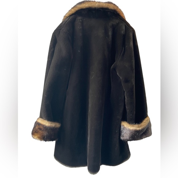 NWOT fun piece! brown London Fog fake faux sable fur Swing A-line Coat, S M - Picture 2 of 5